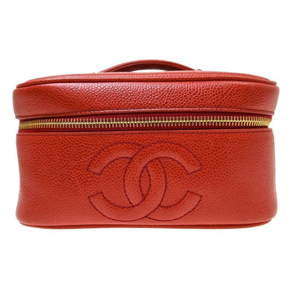 Chanel Vintage Timeless Cosmetic Case Caviar Red Leather Handbag